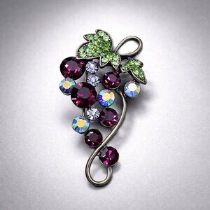 Vintage Style Grape Brooch Pin Purple Green Rhinestones NEW